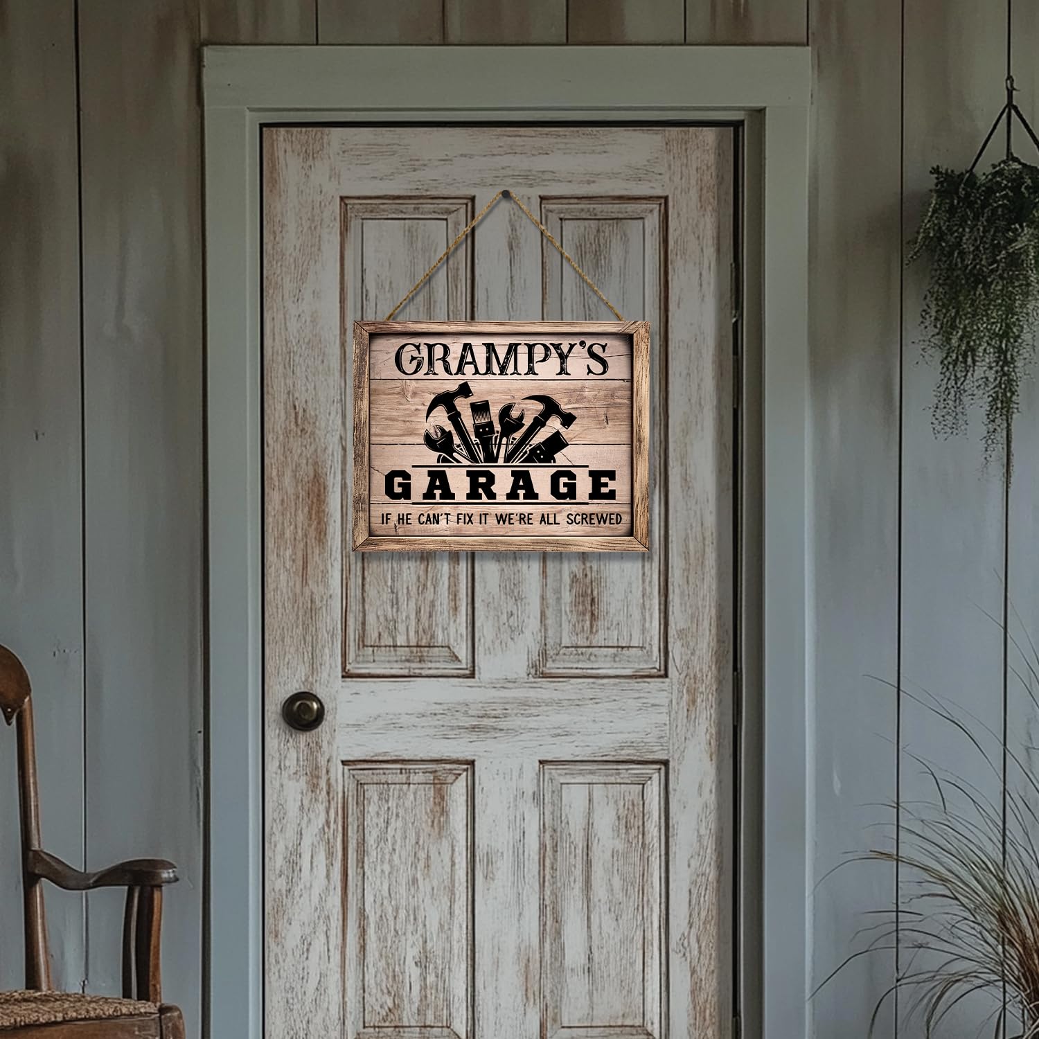Funny Grandpa's Fix-It Shop Wooden Sign - Rustic Hanging Plaque For Workshop, Garage, Father's Day Gift - View #5