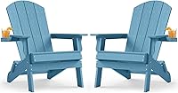Vista 31 de YEFU Silla Adirondack, silla Adirondack de plástico de gran tamaño, sillas plegables para exteriores con soporte para tazas, silla de césped
