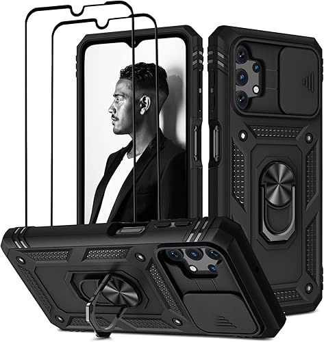 Jeylly Funda para Galaxy A32 5G con protector de pantalla, funda para Galaxy A32 5G con soporte y cubierta deslizante para cámara y ranura para