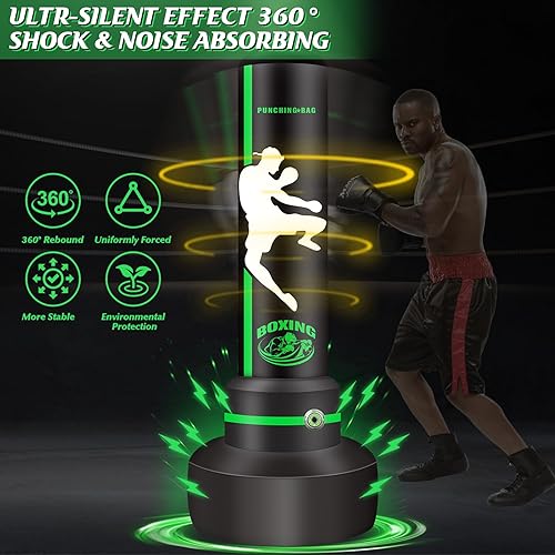 Miniatura 5 de Saco de boxeo pesado con soporte para adultos y adolescentes, saco de boxeo independiente de 70 pulgadas con guantes de boxeo y bomba de aire