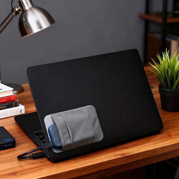 Portable Hard Drive Sleeve 2-Pocket Stick on Pouch with Reusable Adhesive SSD Hard Drives Carrying Case Computer Accessories Pouch Holder for Most Laptop External Solid State Drive Mouse USB Cable