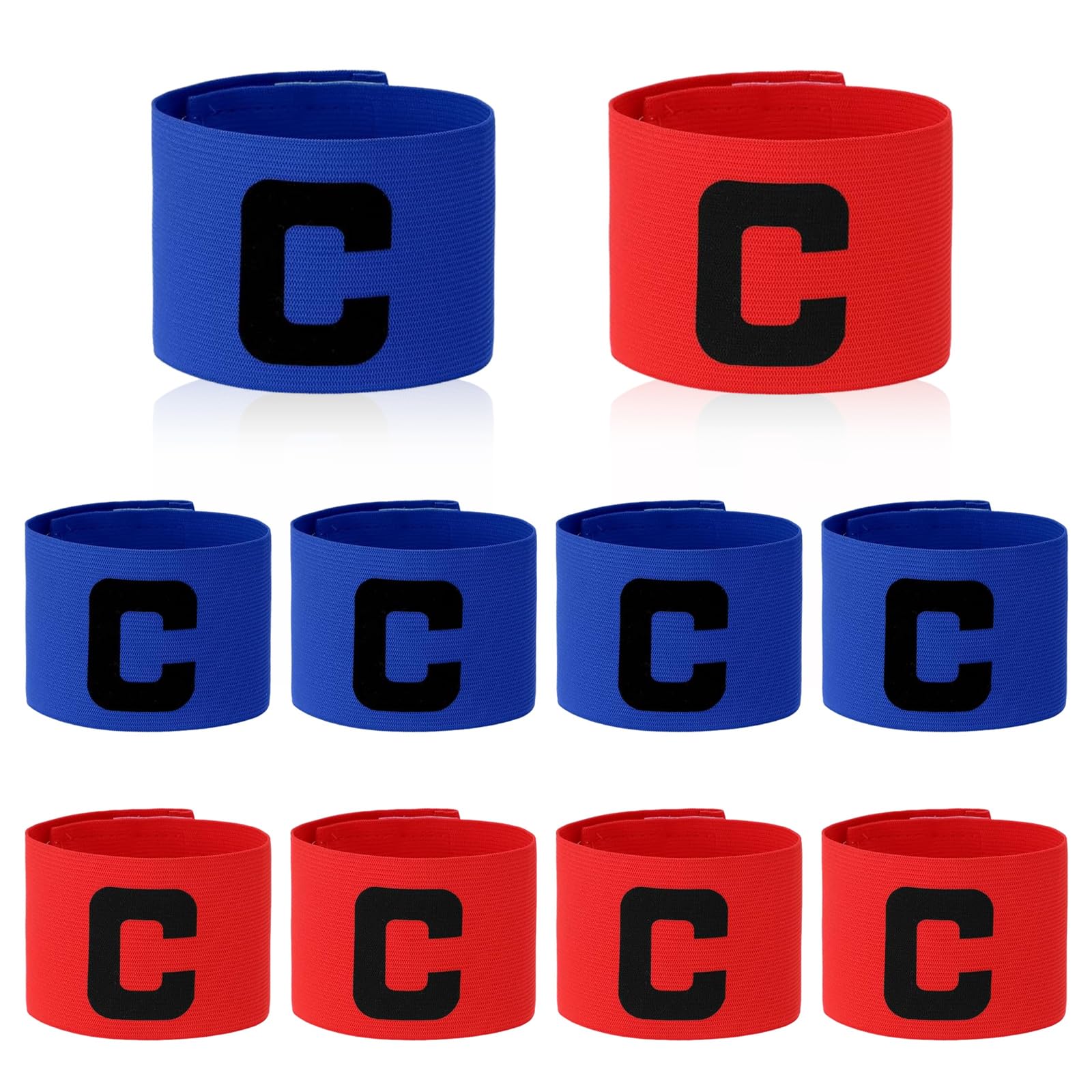 Brassards De Capitaine Réglables - Lot De 10 (5 Rouges + 5 Bleus) - Nylon élastique Avec Autocollant - Pour Football, Rugby, Basket - 12