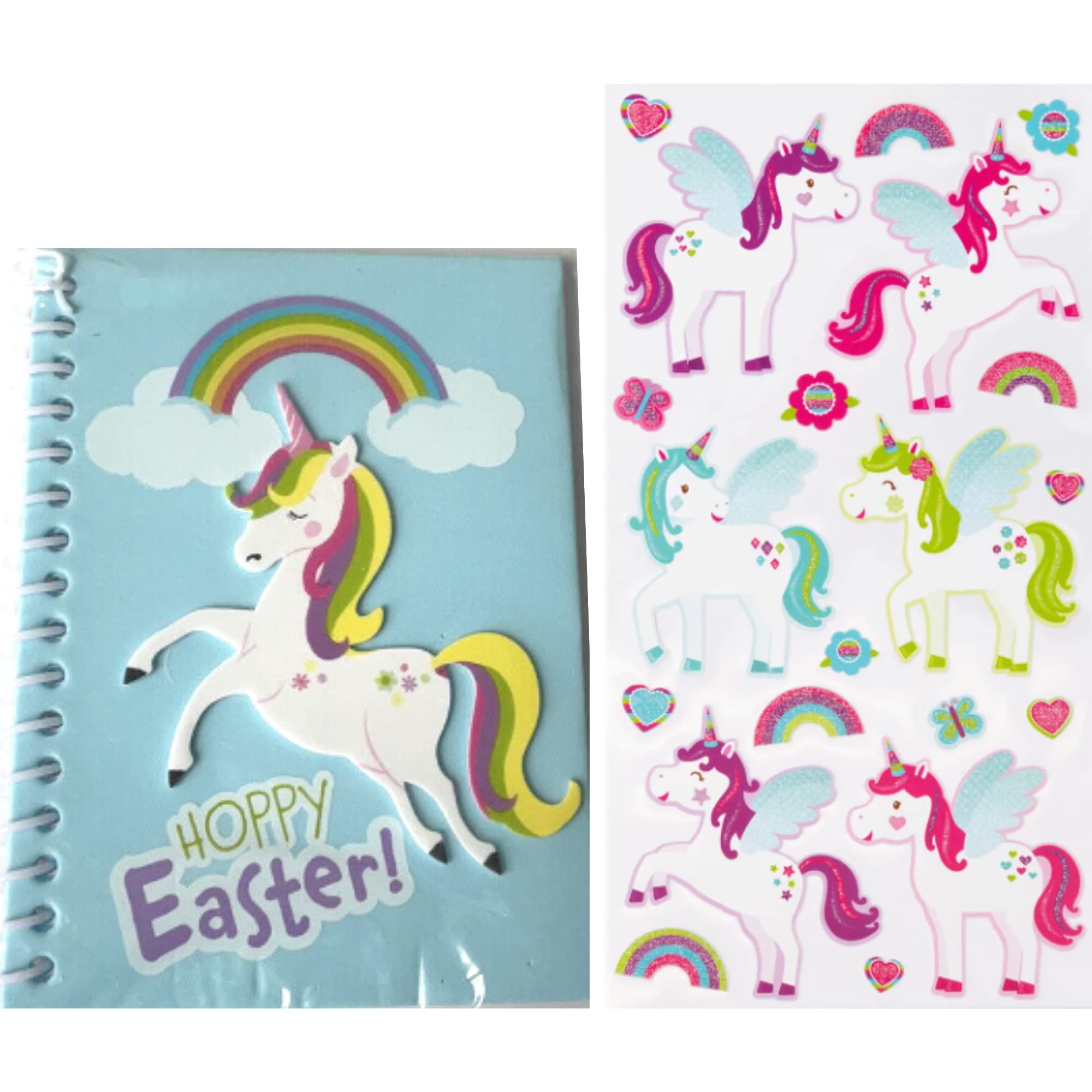 Happy Easter Unicorn Spiral Notebook and Unicorn Themed Stickers, 21 Pieces