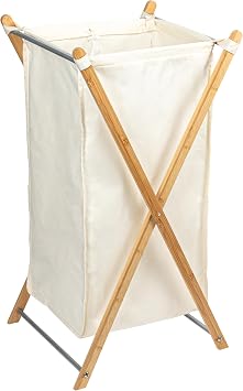 Household Essentials X-Frame Bamboo Hamper, Washable Natural Liner and Bamboo Frame, and Renewable, Folds for Storage, Simple and Chic