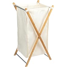 Household Essentials X-Frame Bamboo Hamper, Washable Natural Liner and Bamboo Frame, and Renewable, Folds for Storage, Simple and Chic