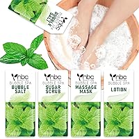 Vista 28 de Kit de Pedicura para Remojo de Pies: Sal de Burbujas, Exfoliante de Azúcar, Mascarilla de Masaje, Loción de Masaje en una Caja, Kit de Spa de 4