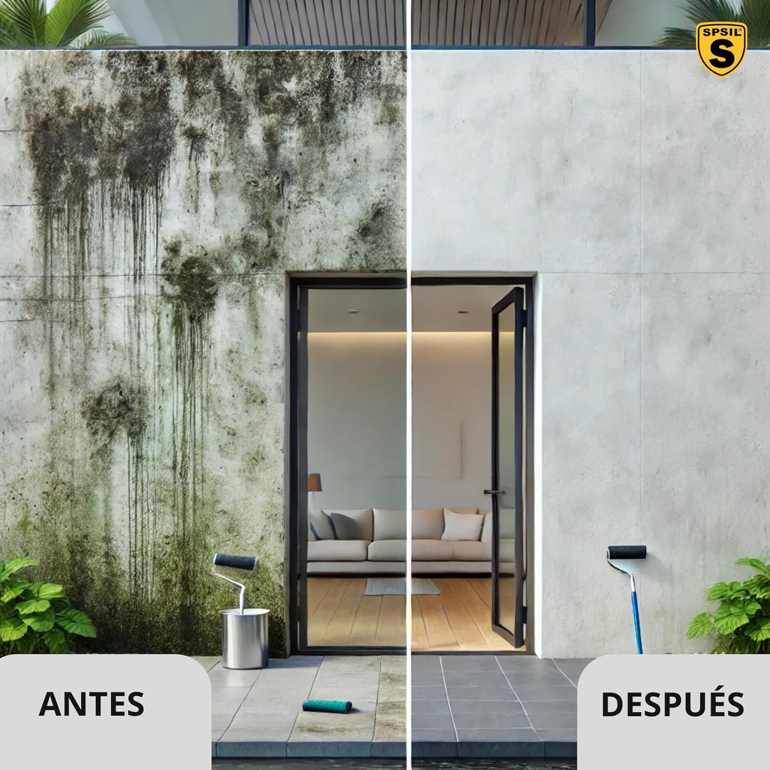 SPSIL Spray Antimoho Pintura Antihumedad Interior y Antimoho en Spray 400ml X 2- Acrílica Blanca de Alta Opacidad, Base Agua Sin Olor - Para Paredes, Techos y Más