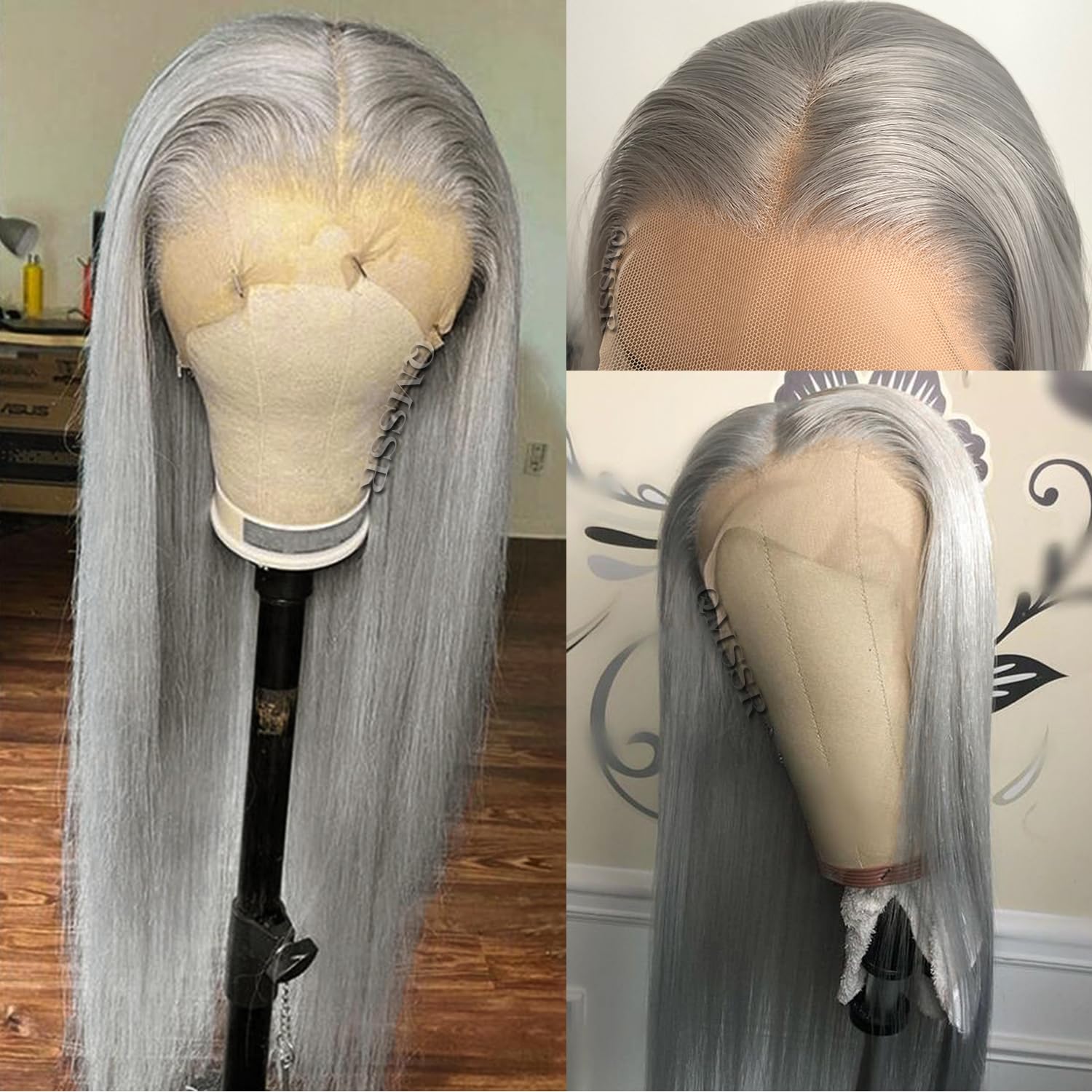 Grey Lace Front Wig Long Straight Hair Gray Wig Glueless Heat Resistant Natural Hair Synthetic Lace Front Wigs for Fashion Women