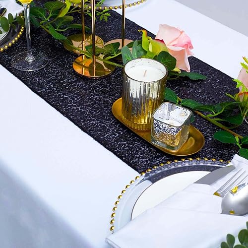 Miniatura 2 de Paquete de 10 caminos de mesa de lentejuelas color burdeos de 12 x 108 pulgadas de largo, mantel brillante con purpurina para Navidad, boda,