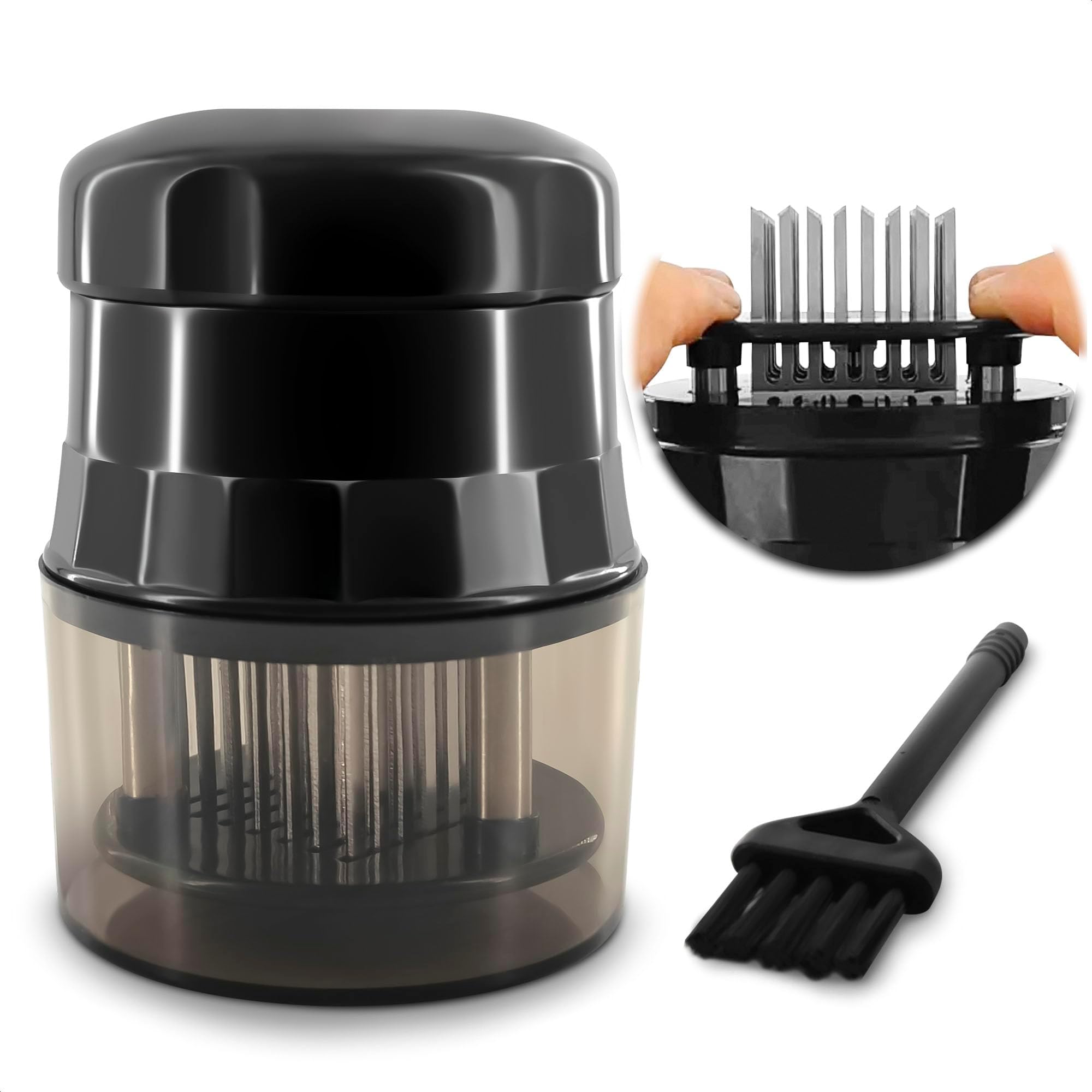 Meat Tenderizer Tool - Convenient Chicken Tenderizer Tool with 56 Sharp Stainless Steel Needle Blades, Safety Lock & Cleaning Brush, Dishwasher Safe - for Beef, Steak, Fish, Meat & Poultry Tenderizers
