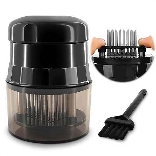 Meat Tenderizer Tool - Convenient Chicken Tenderizer Tool with 56 Sharp Stainless Steel Needle Blades, Safety Lock & Cleaning Brush, Dishwasher Safe