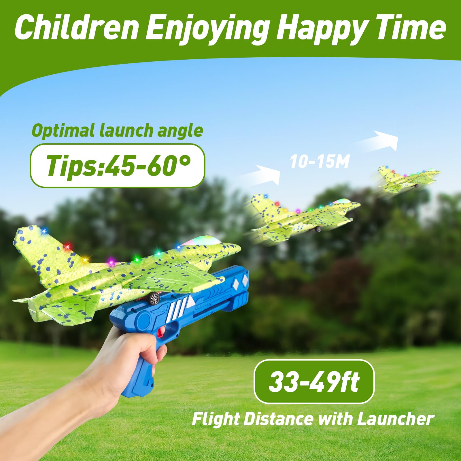 3 Pack Airplane Launcher Toys, 13.2 inch LED Foam 2025 J-15 Fighter Jet ＆ Glider Catapult Plane for Boys, Flying Toys Birthday Halloween for Boys Girls 4 5 6 7 8 9 10 11 12 Year Old
