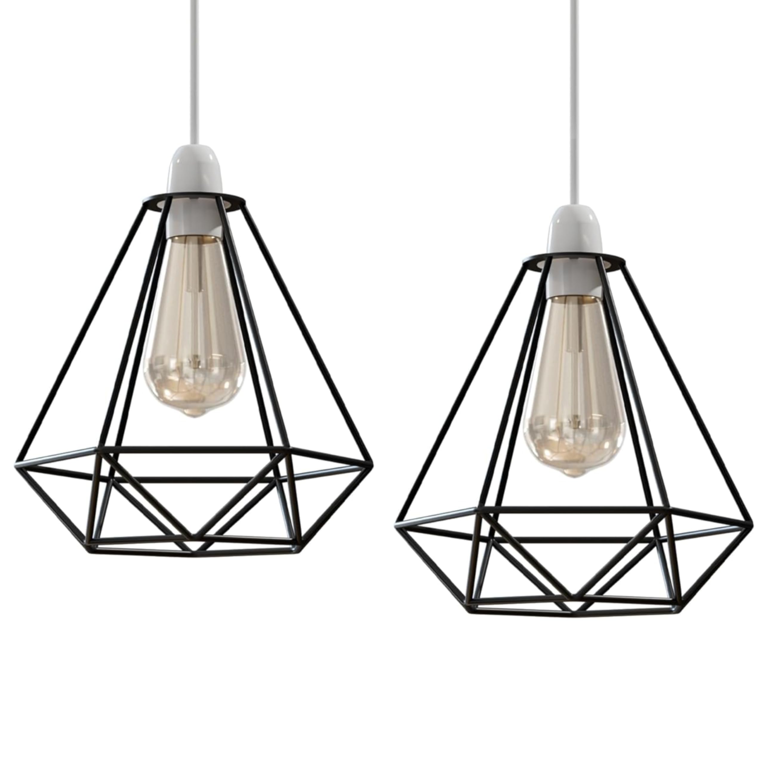 2 Pcs Black Diamond Ceiling Light Wire Basket Metal Pendant Lightshade Cage