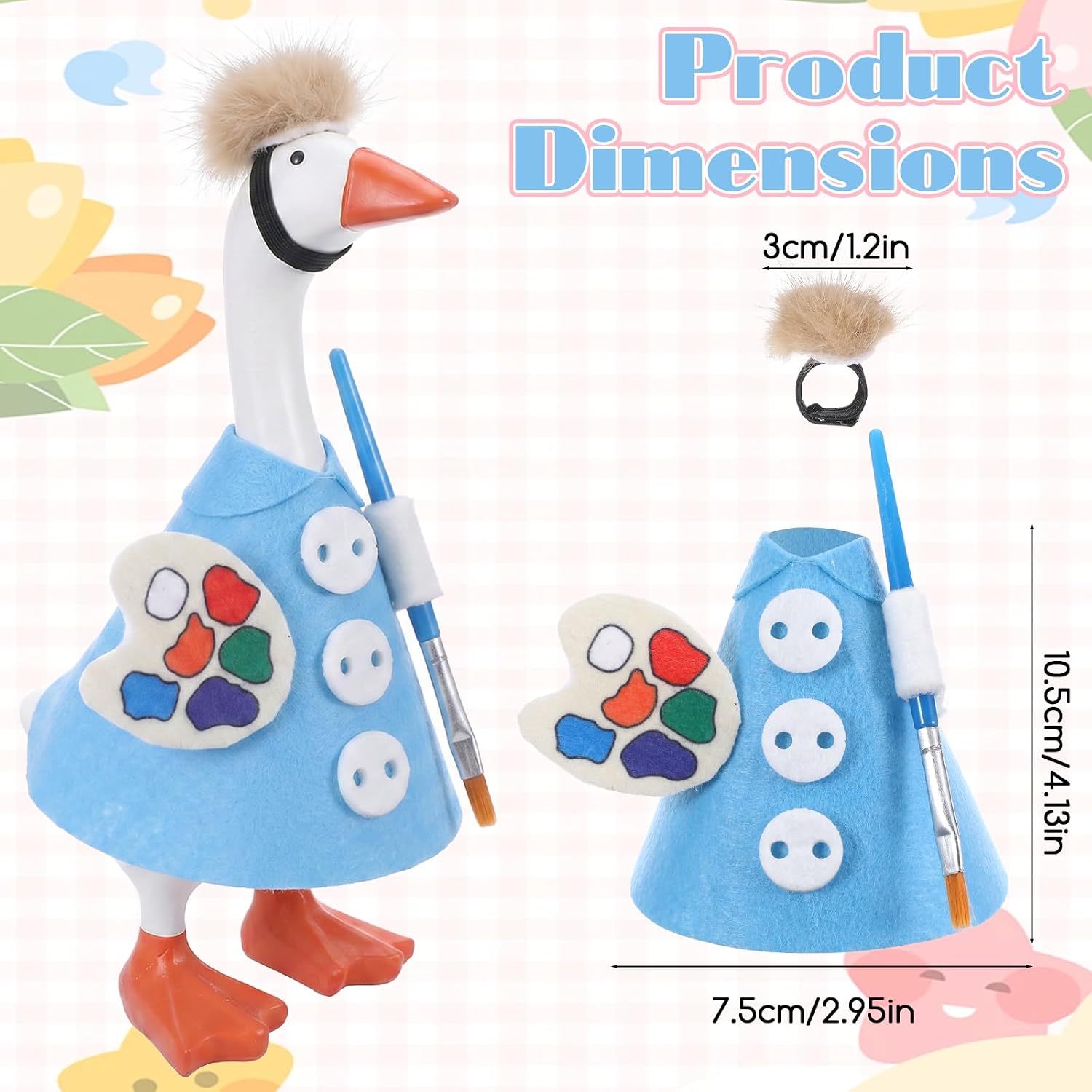 Mini Desk Goose Outfits, Painter Clothes Desk Goose Accessories, 7 Inch Mini Afro Wig Brush Palette Easel and Shirt Artist Costume Accessories for Porch Geese Key Holder Decor Gifts image 2