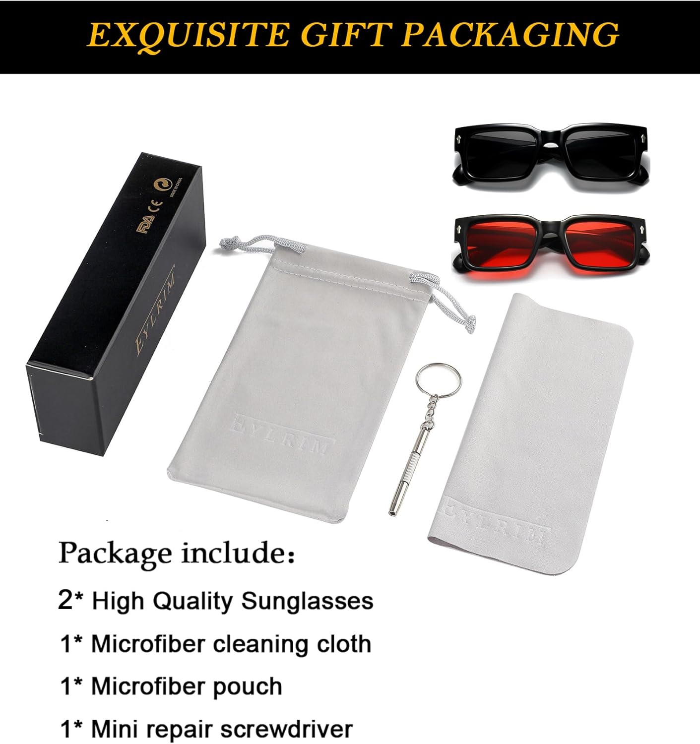 EYLRIM Square Frame Sunglasses for Women Men Trendy Chunky Rectangle Sun Glasses Black Shades UV400 Protection - Image 7