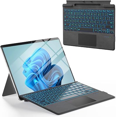 Surface Pro Keyboard, Bluetooth Wireless Type Cover for Microsoft Surface Pro 11/10/9/8/X 13 inch, Ultra-Slim Portable Magnetic Keyboard with 7 Color Backlit, Pen Hold, Trackpad, USB-C Recharge, Black