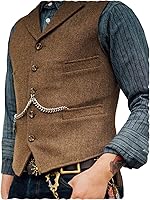 Ceehuteey Men's Tweed Herringbone Suit Vest - Retro V-Neck Wool Blend Waistcoat for Prom, Weddings, Business XS-3XL
