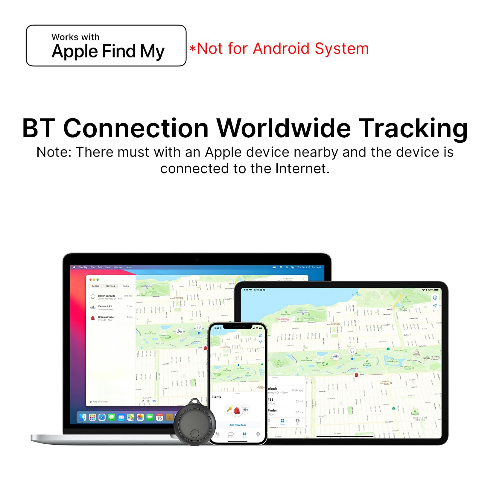 BT Tracker Item Finder fonctionne avec Find My, lot de 4 localisateurs d'articles à piles avec support de chaîne, message push et alarme sonore pour clés, portefeuille, bagages,