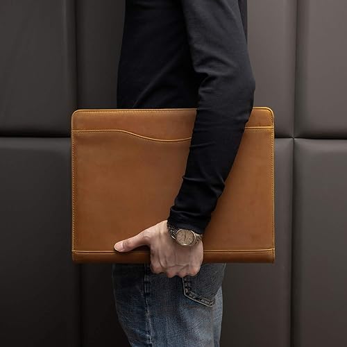 Miniatura 6 de YIWEN Carpeta hecha a mano de piel de caballo loco con 3 anillos con cremallera para hombres y mujeres, organizador de negocios para carta A4 tamaño