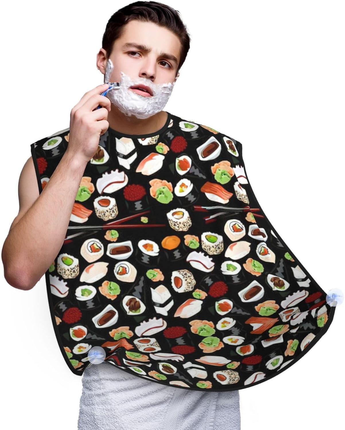 Japanese Sushi Black Print Beard Bib Apron, Shaving Apron For Dad, Men'S Hair Catcher For Shaving Best Gifts For Dad