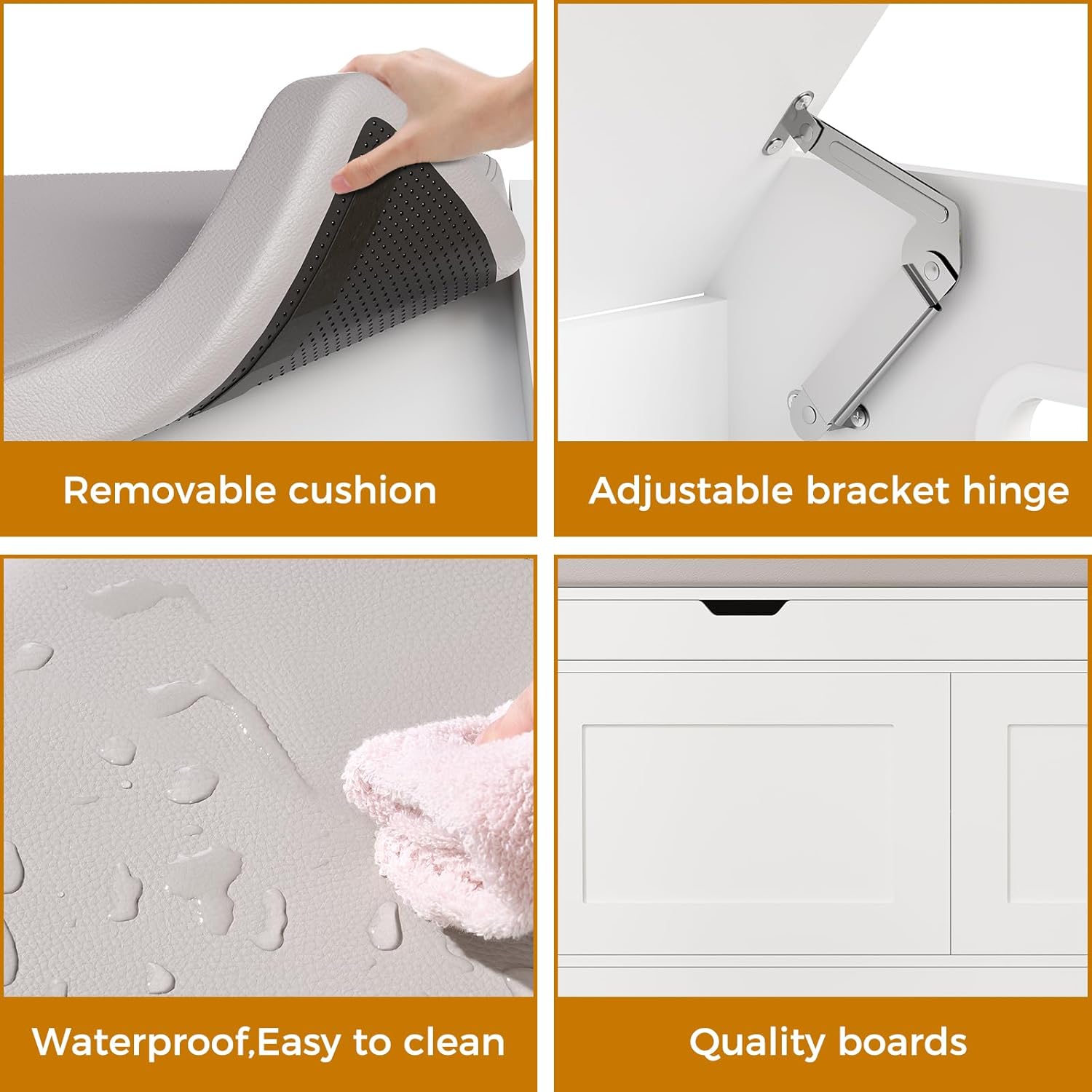 2-Tier Storage Bench, 39.4" Wide Shoe Bench with Lift-Up Top, Shoe Storage Bench with Cushion, Shoe Cabinet with Handleless Doors and Adjustable Shelf for Entryway, Bedroom, White KHD02W