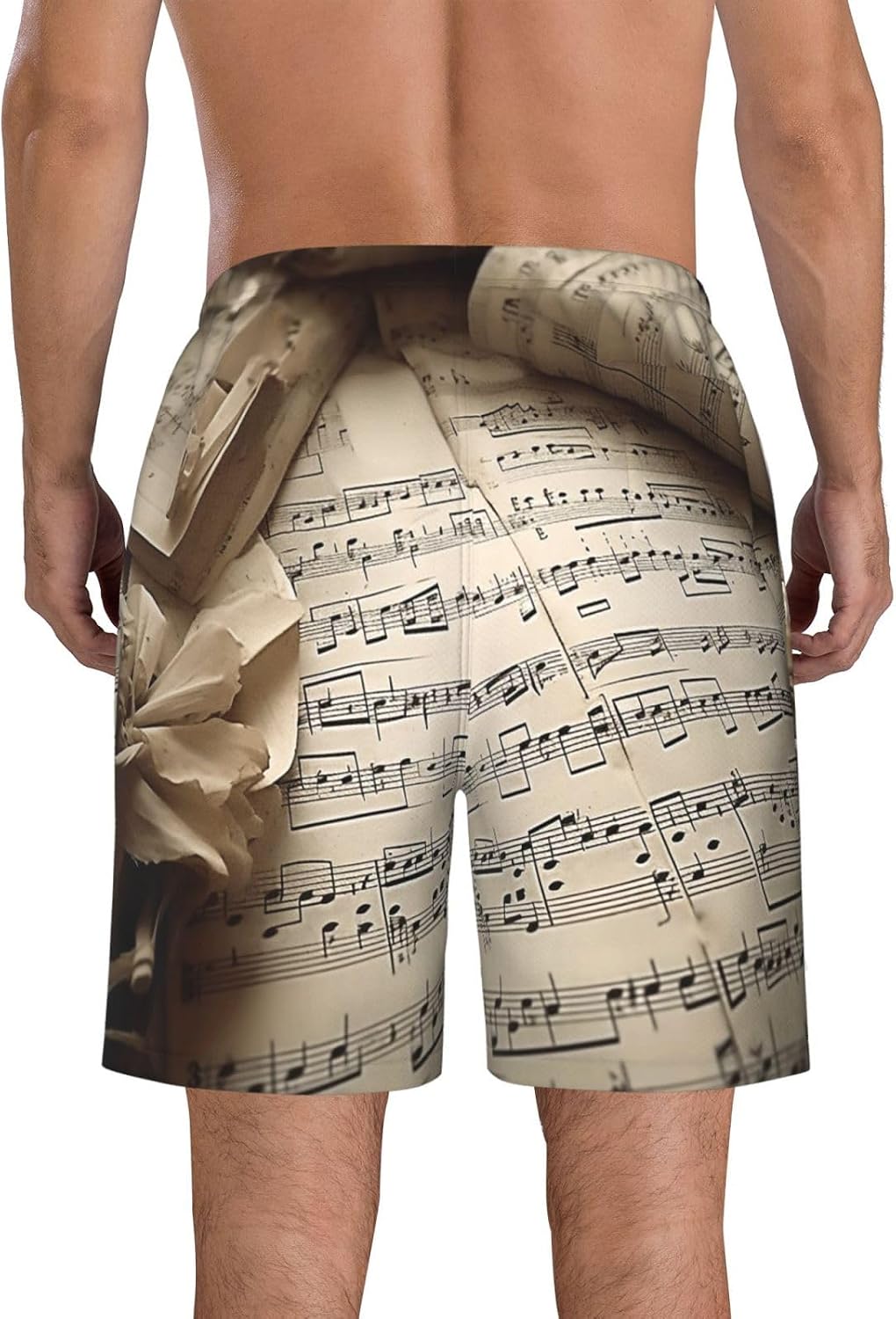 Men's Swim Trunks Quick Dry Bathing Suits Sheet Music Beach Board Shorts Swimwear with Pockets White