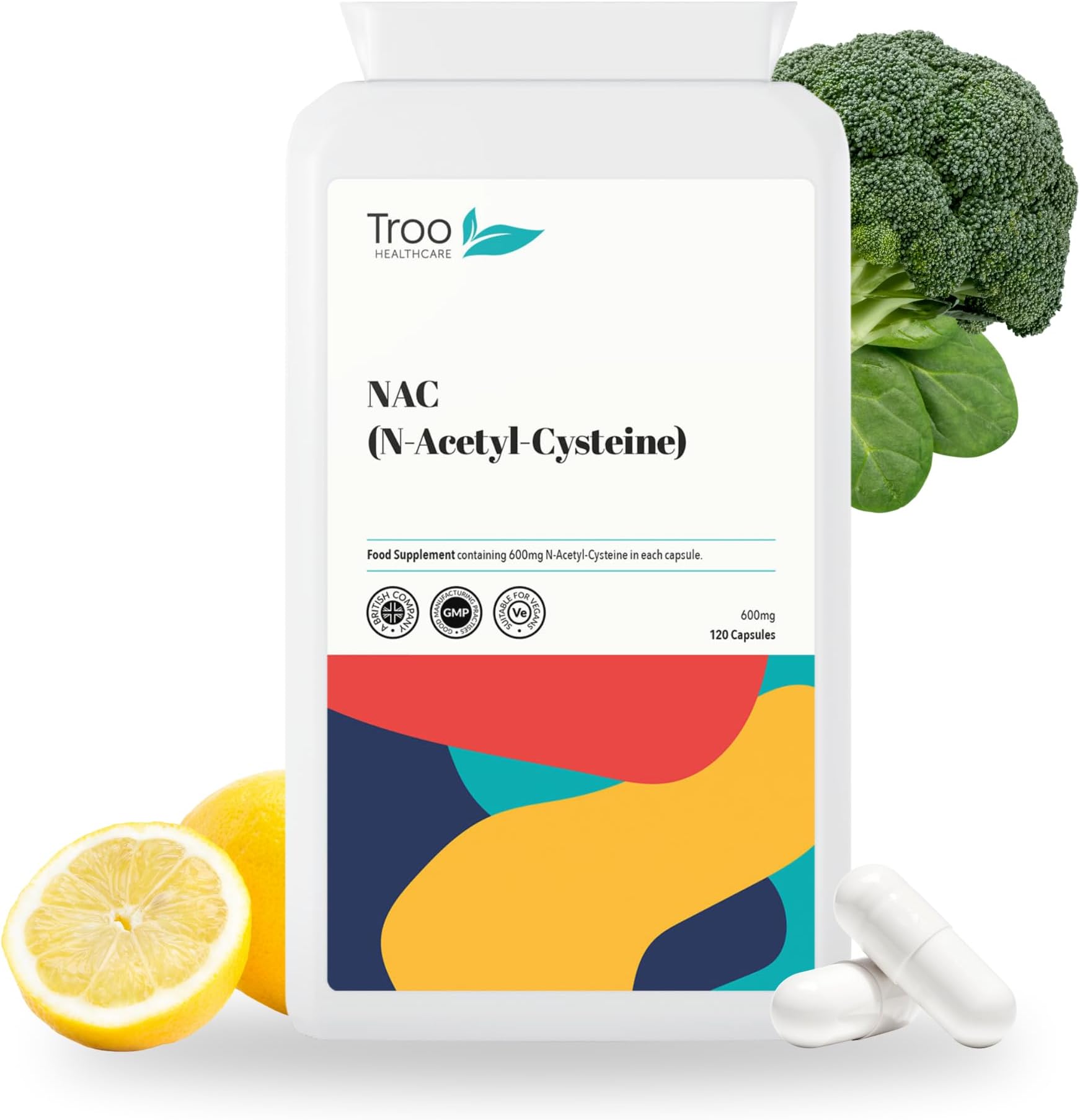 Troo Health Care NAC Supplement 600mg - 120 Capsules - N Acetyl Cysteine Amino Acid Providing Non Toxic Stable Form of L-Cysteine - UK Manufactured to GMP Standards
