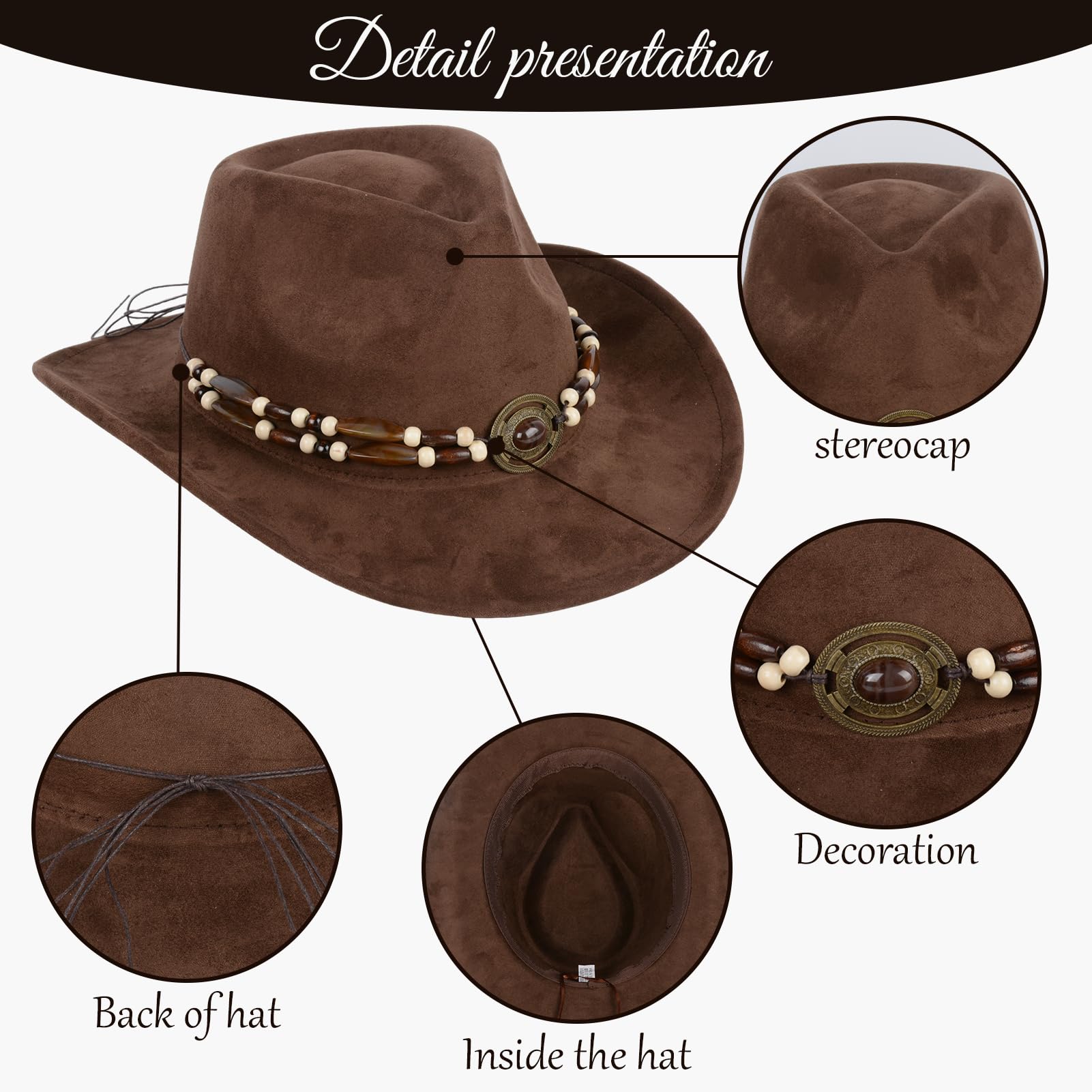 Cowboyhut für Männer und Frauen, breiter Rand, Outdoor Wildlederhut, klassischer Kunstleder-Filzhut für Männer und Frauen, einstellbare Größe