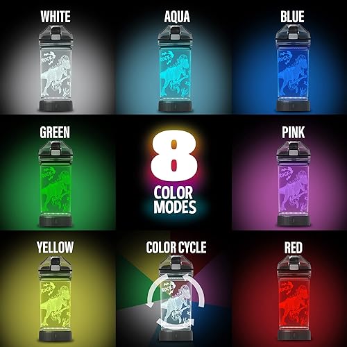 Miniatura 2 de Attivolife Botella de agua con diseño de dinosaurio para niños con lámpara brillante de ilusión 3D, taza de viaje, función de temporizador ecológica