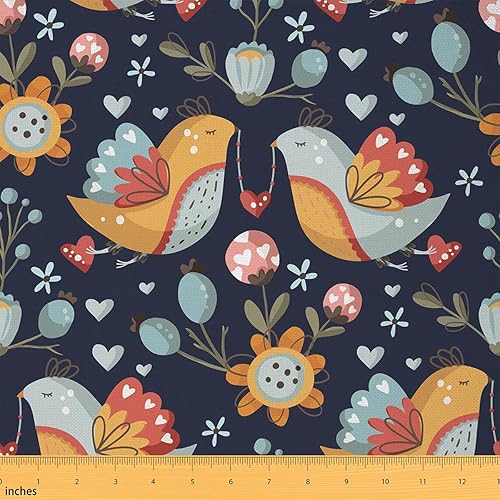 The Yard - Tela de pato mandarín con diseño de pájaros en acuarela, tela vintage para tapicería de flores, para coser sillas, sofás, plantas