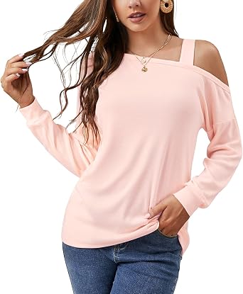 JINKESI Womens Long Sleeve Tunic Tops Casual Cold Shoulder Blouse Shirts