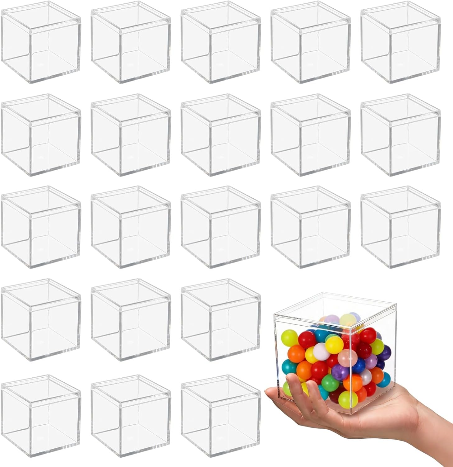 Homaisson 30 Pcs Clear Acrylic Boxes, Small Clear Containers with Lids, 3.3×3.3×3.3" Plastic Square Cubes, Square Display Boxes for Candy Earring Jewelry Tiny Beads