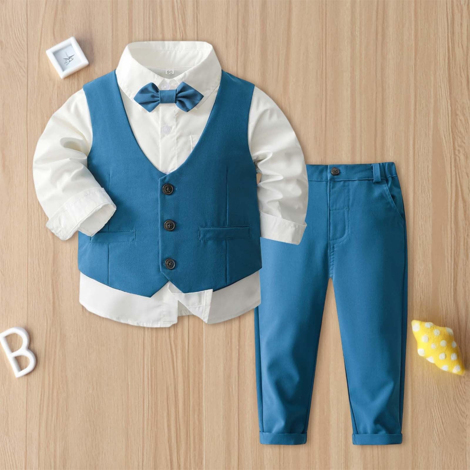 Generisch Completo formale con camicia, gilet, pantaloni, papillon, matrimonio, feste, chiesa, visite, abbigliamento elegante, due pezzi