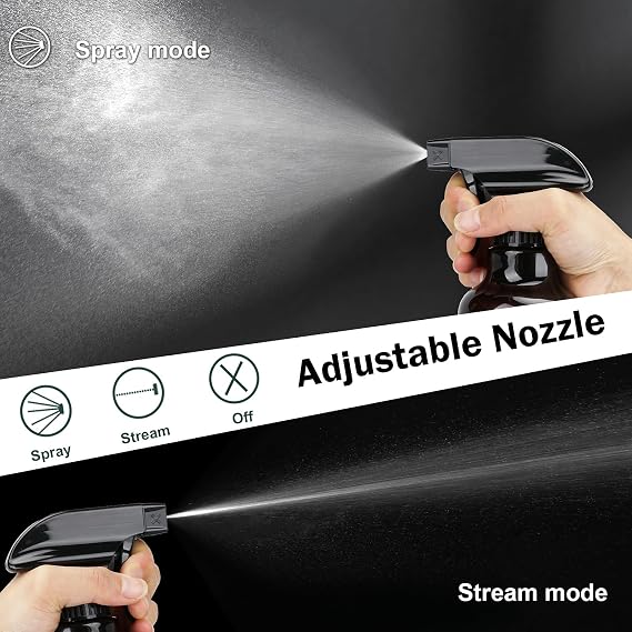 Plastic Spray Bottles 12oz 2 Pack Adjustable Mist/Stream Spraying