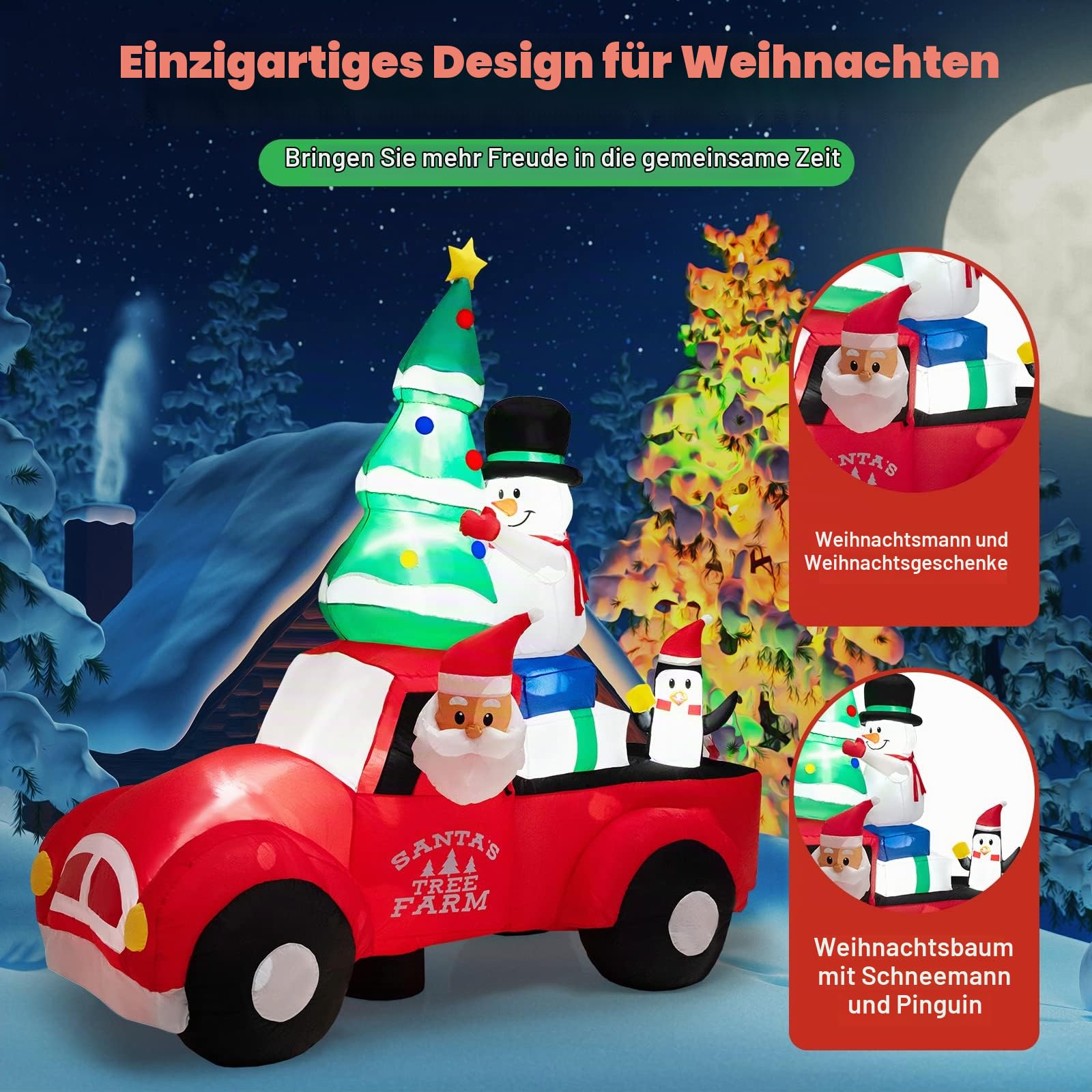 GOPLUS 2,4m aufblasbarer Weihnachtsmann Deko, Santa Claus im Auto mit LED Lichtern & Gebläse, Weihnachtsdeko XXL aufblasbar mit Weihnachtsbaum, Schneemann & Pinguin für drinnen & draußen
