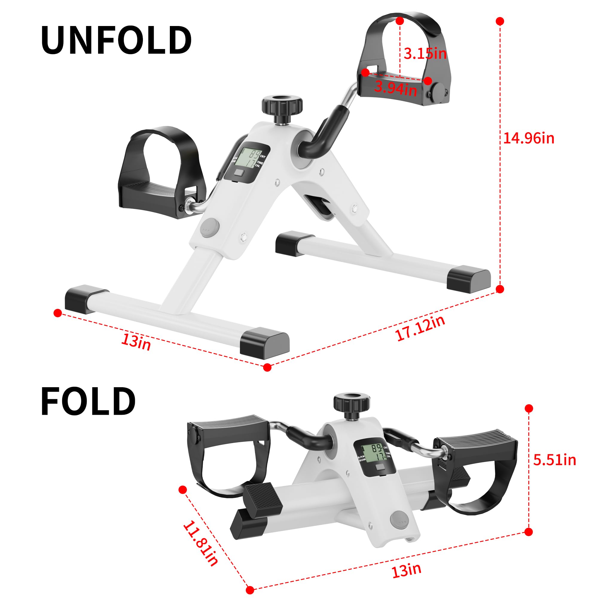 MOMODA Untertisch-Fahrradpedaltrainer mit LCD-Display, tragbarer Mini-Heimtrainer