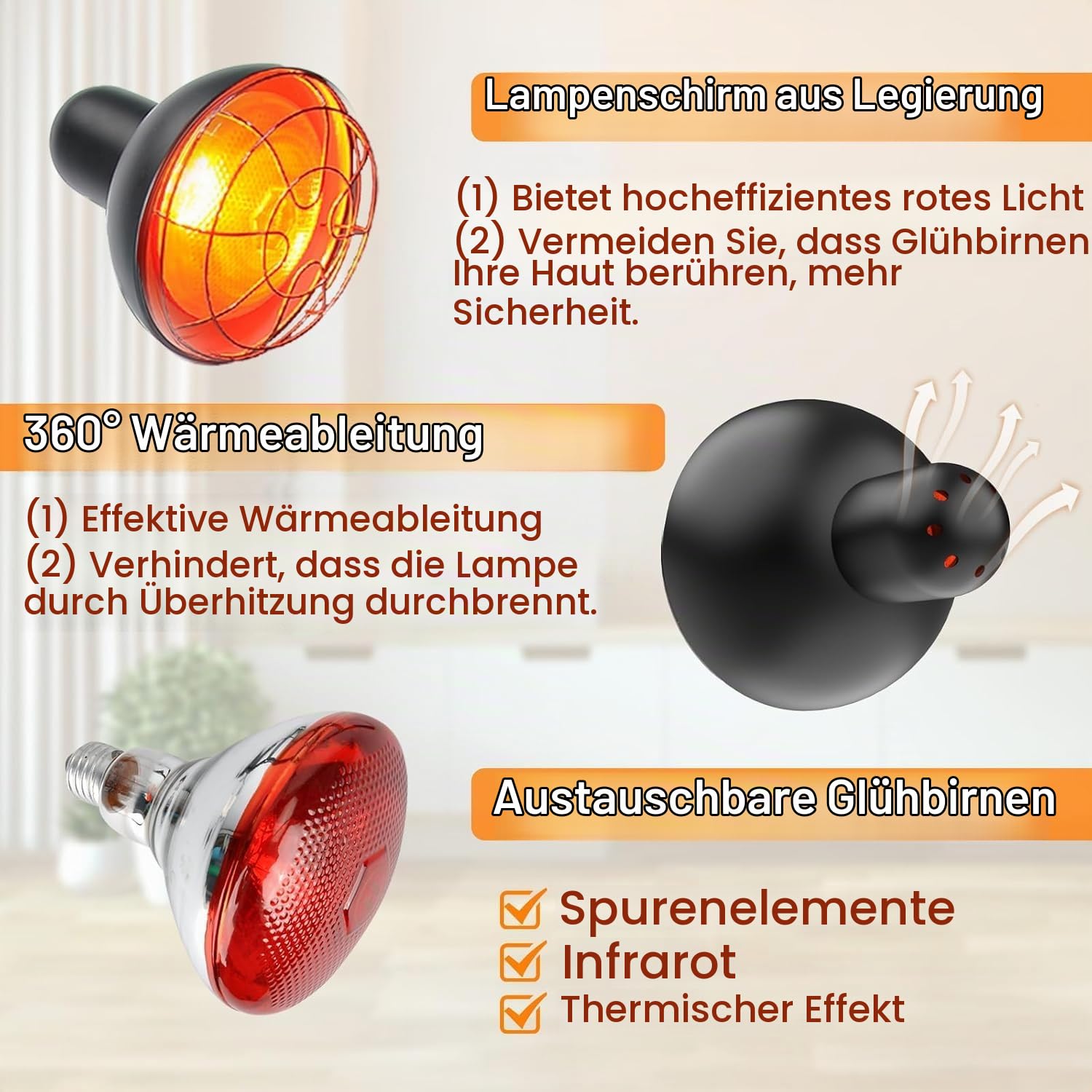 Rotlichtlampe 150W, Einstellbare Temperatur & Timer