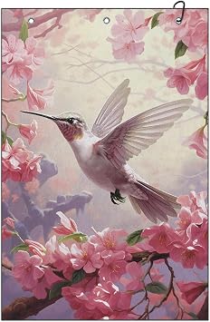Hummingbird Golf Towel, Pink Flowers Golf Towels, Coral Velvet Golf Accessory Gifts for Women Golfer