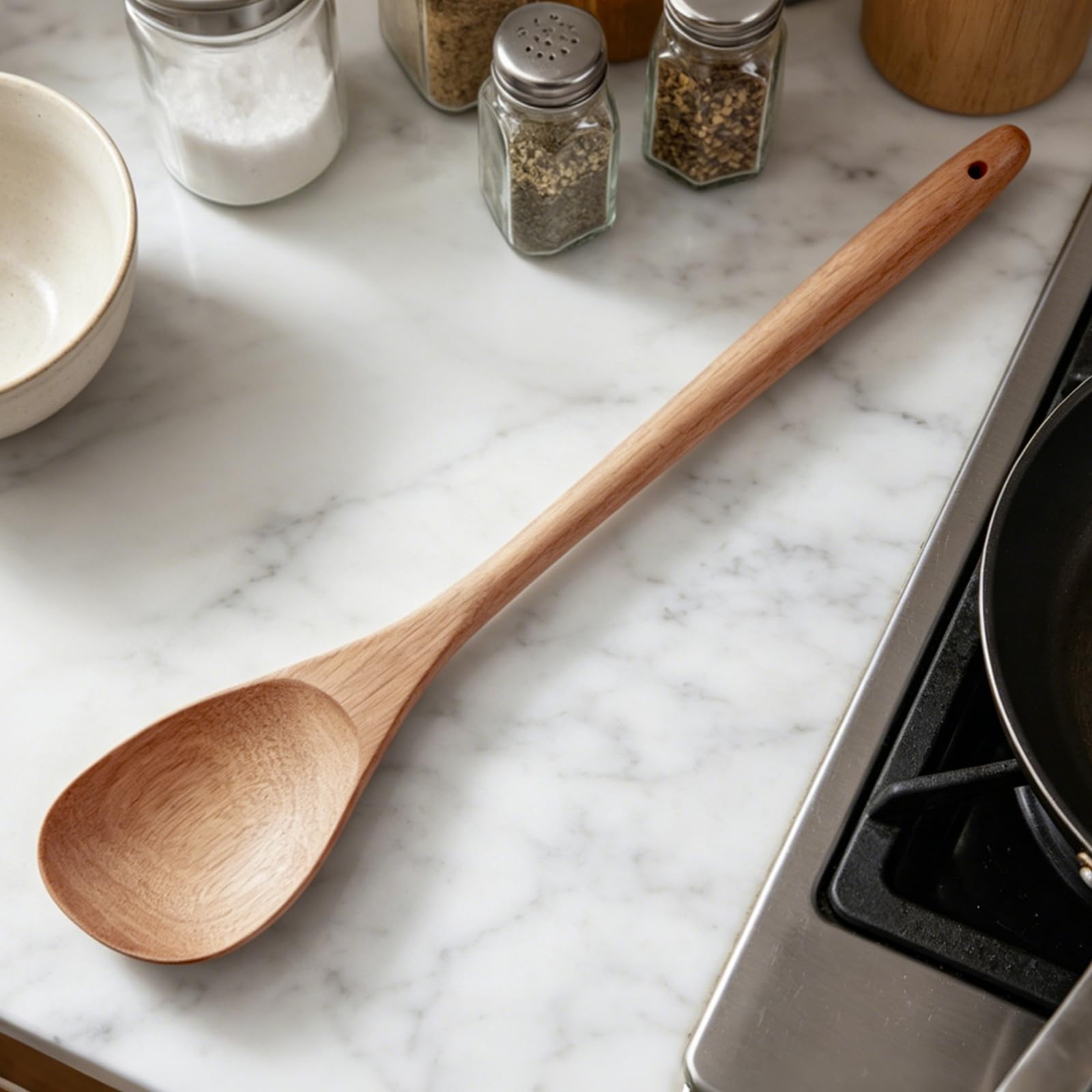 GinSent Cucharas de madera de 17 pulgadas para cocinar (madera de acacia, 1 cuchara de esquina)