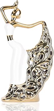DOVDOV Peacock Statue and Sculpture, Female Dancer Sculpture, Modern Home Golden Ceramic Statue for Coffee Table, Entrance, Living Room, Bedroom Office Decoration Accessories White Gold