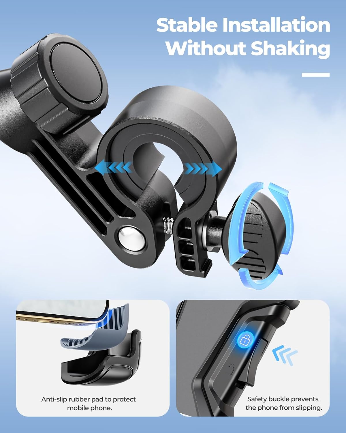 MEGAWHEELS Bike Phone Holder,Scooter Handlebar Mount with Clips Lock Fits 4.7"~7.0" Cell Phones,Universal Handlebar Phone Clip for Electric Scooter E Bike Bicycle Motorcycle