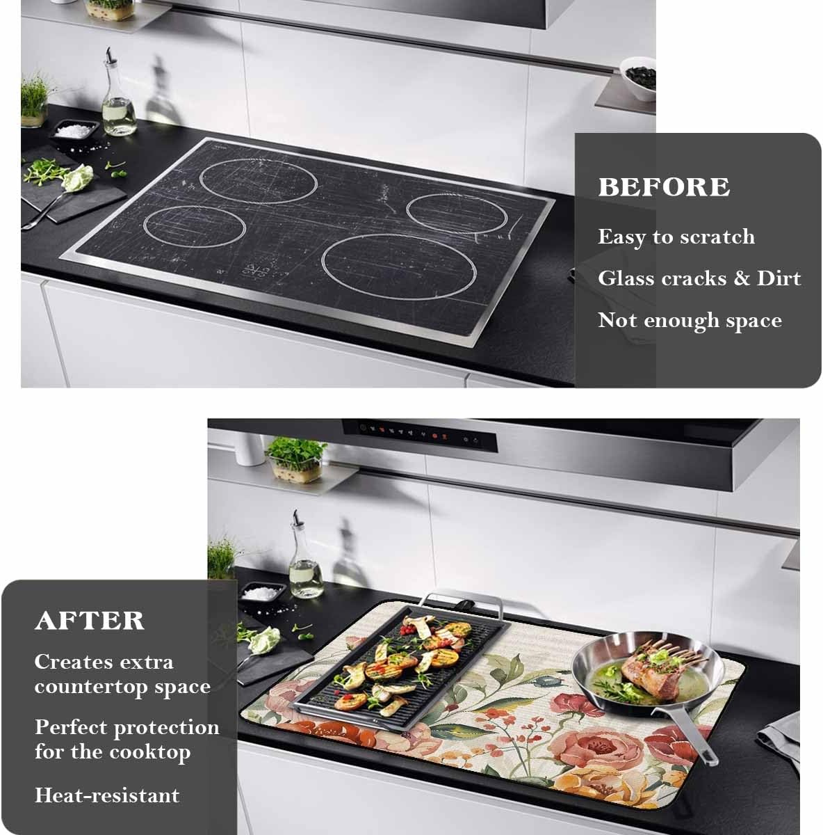 Stove Cover for Electric Stove, 4th of July Good Bless USA Flag Daisy Butterfly Stove Top Cover for Glass Top, Heat Rubber Mat Foldable Cooktop Cover Top Protector, 28.5"x20.5"