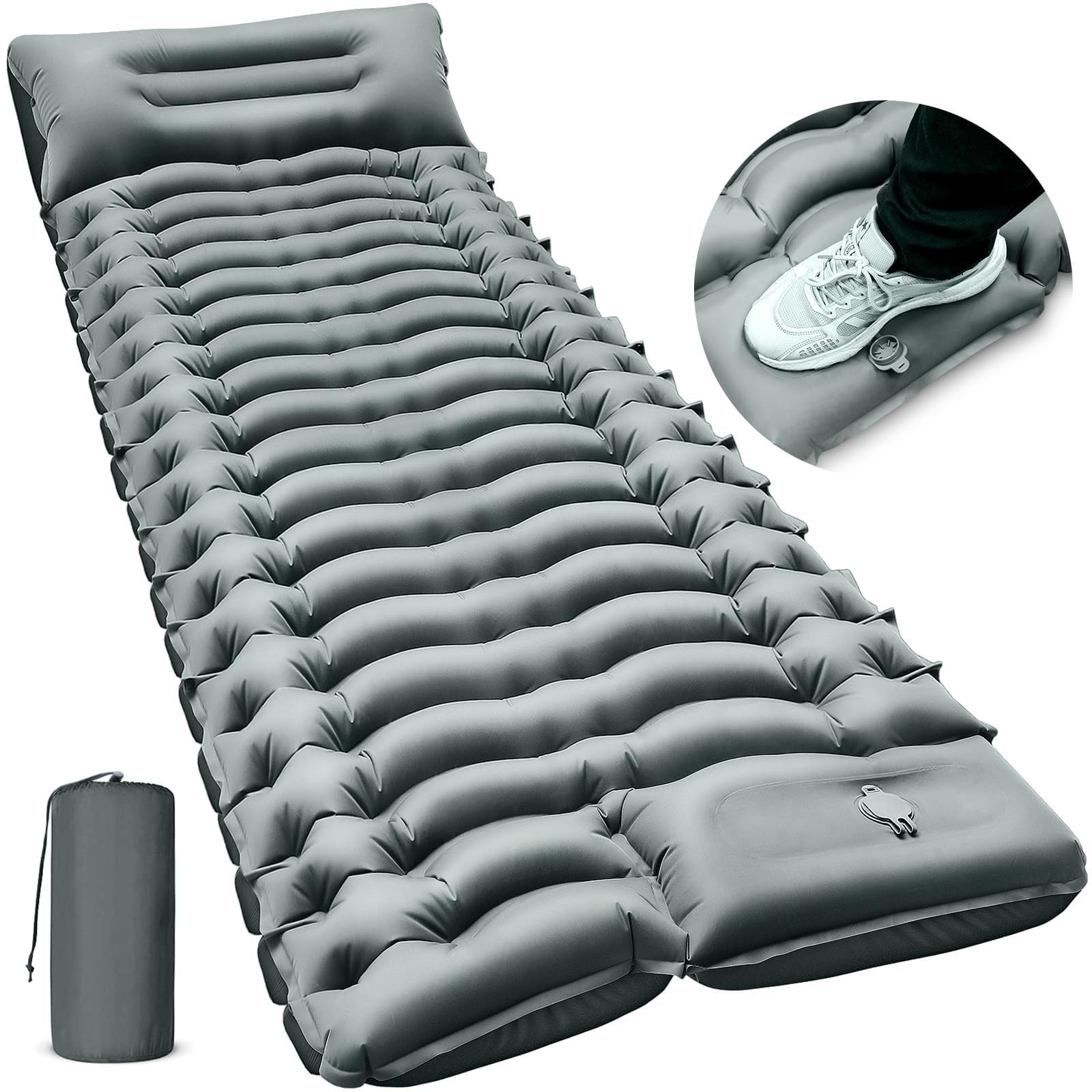 Camping Sleeping Pad Ultralight Camping Mat with Pillow Built-in Foot Pump Inflatable Sleeping Pads Compact for Camping Backpacking
