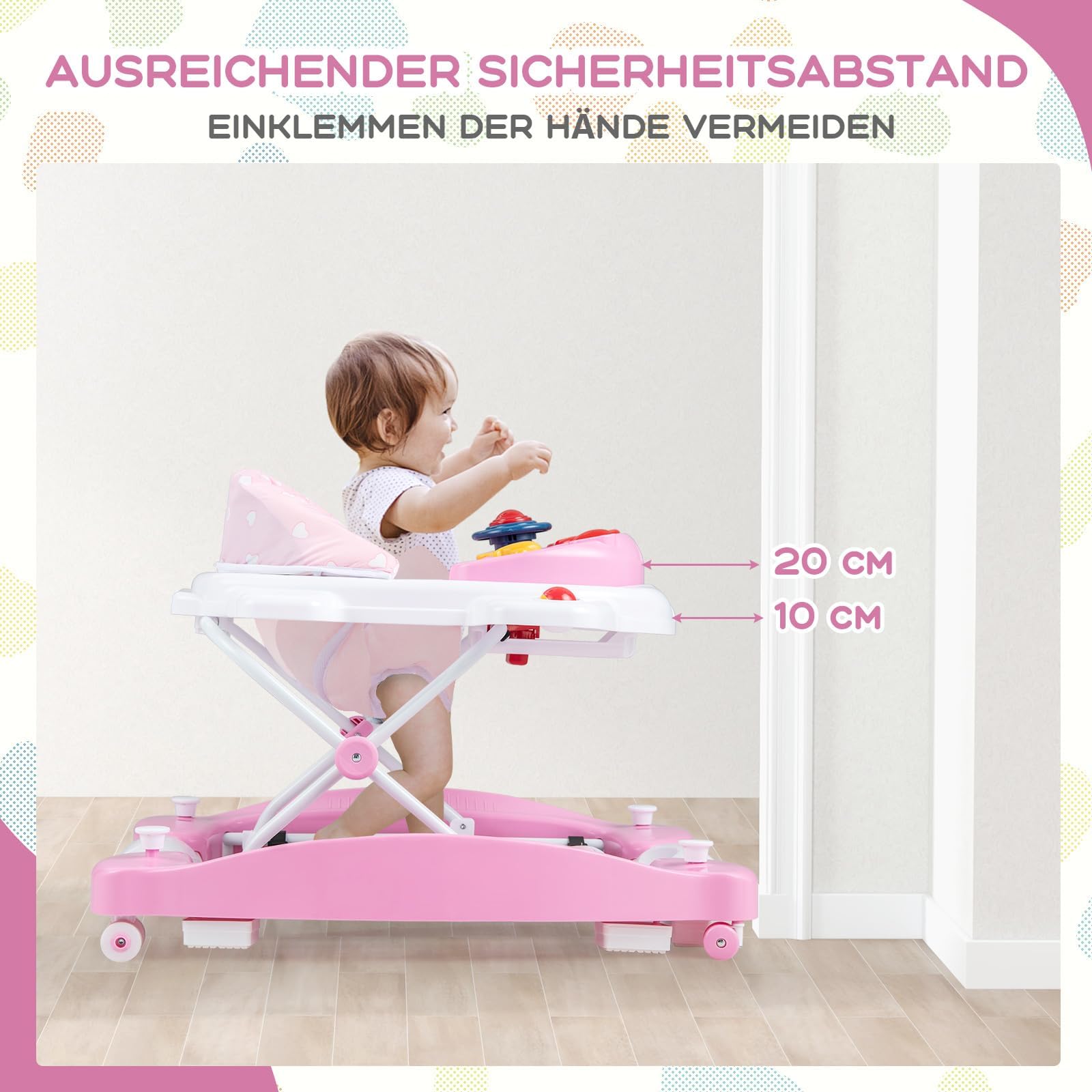 COSTWAY 6 in 1 Lauflernhilfe, Lauflernwagen mit abnehmbarem Spielboard & Fußpolster, Baby Walker höhenverstellbar & klappbar, Laufwagen mit Musik & Licht, Gehfrei baby ab 6 Monaten (Rosa)