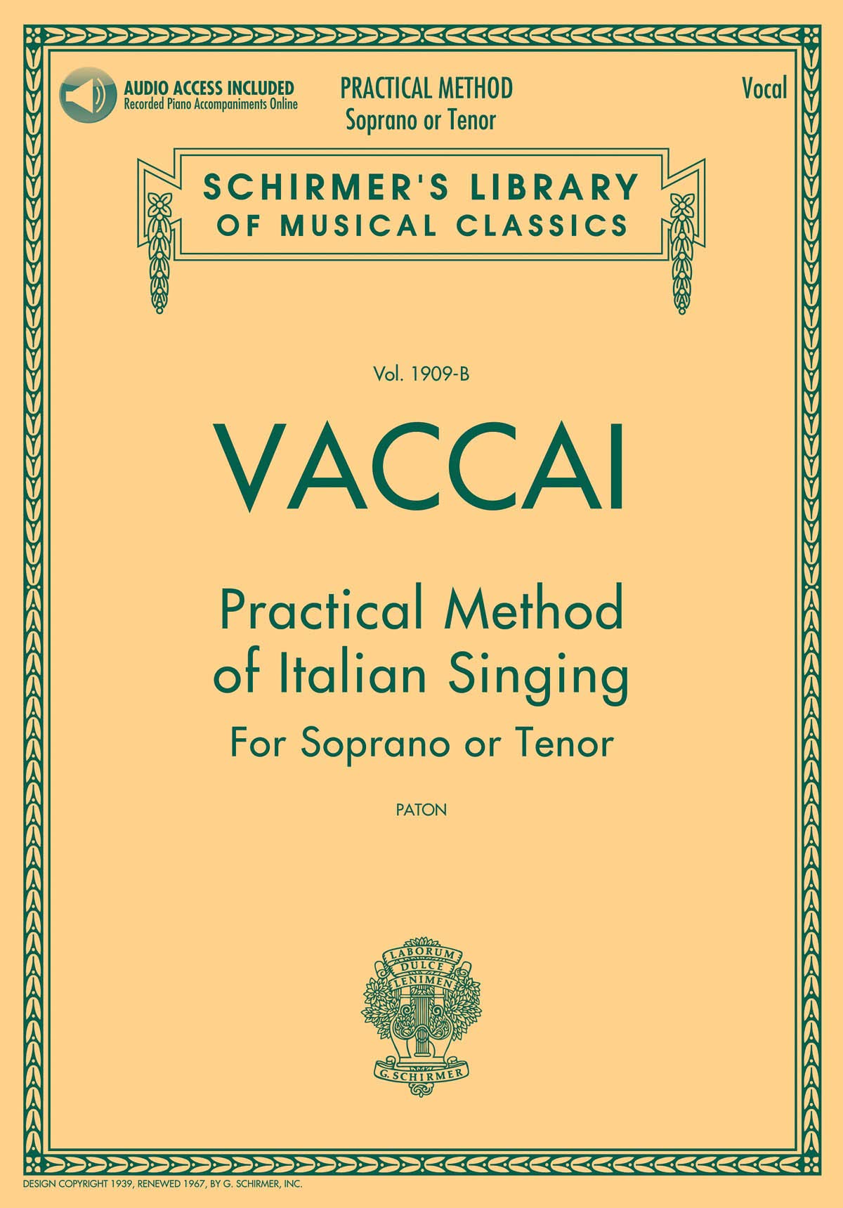 Practical Method of Italian Singing by John Glen Paton (Book)