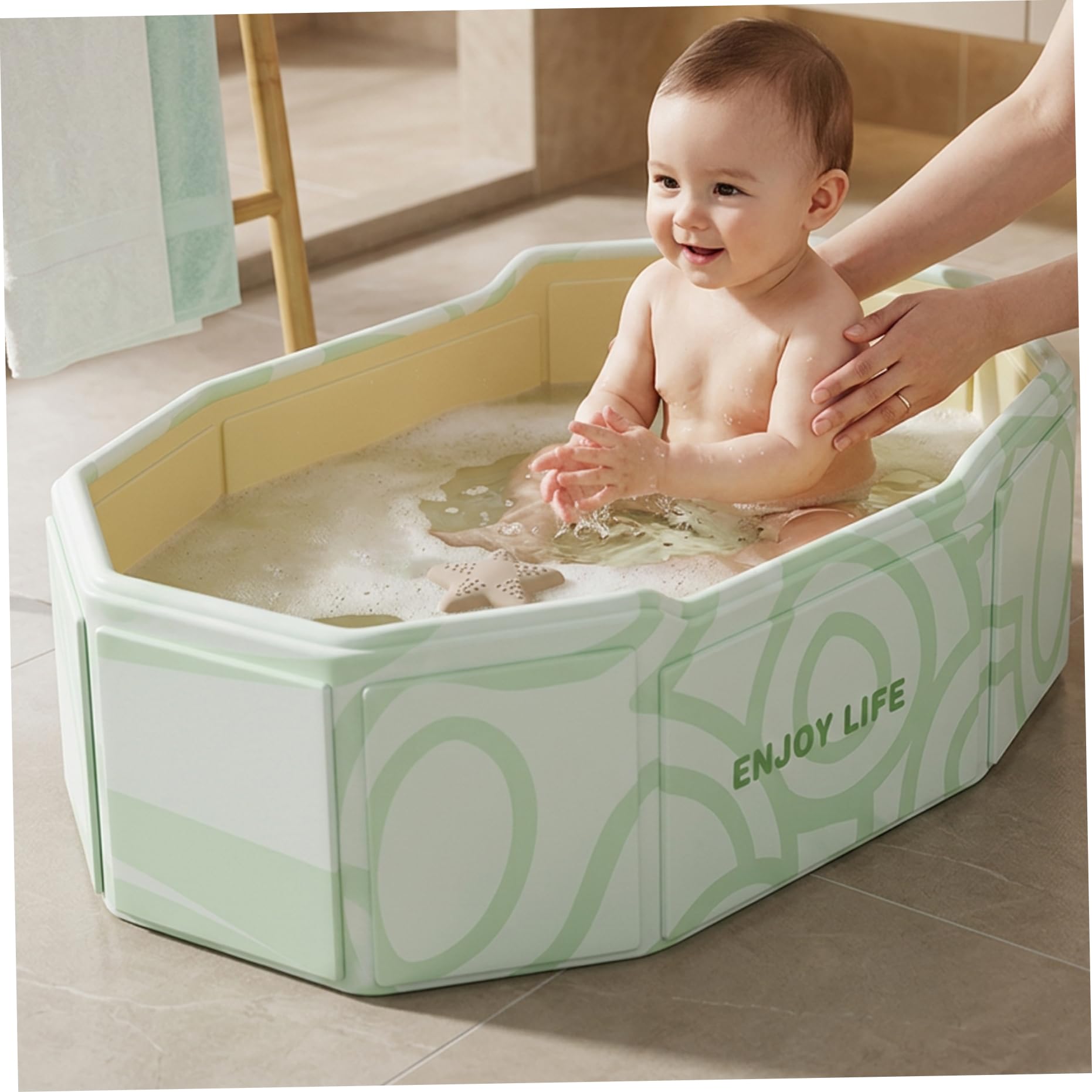 Vaschetta da bagno pieghevole per bambini, vasca portatile per bambini con design ergonomico e scarico facile, vasca da bagno pieghevole per neonati da neonato a bambino, Verde..