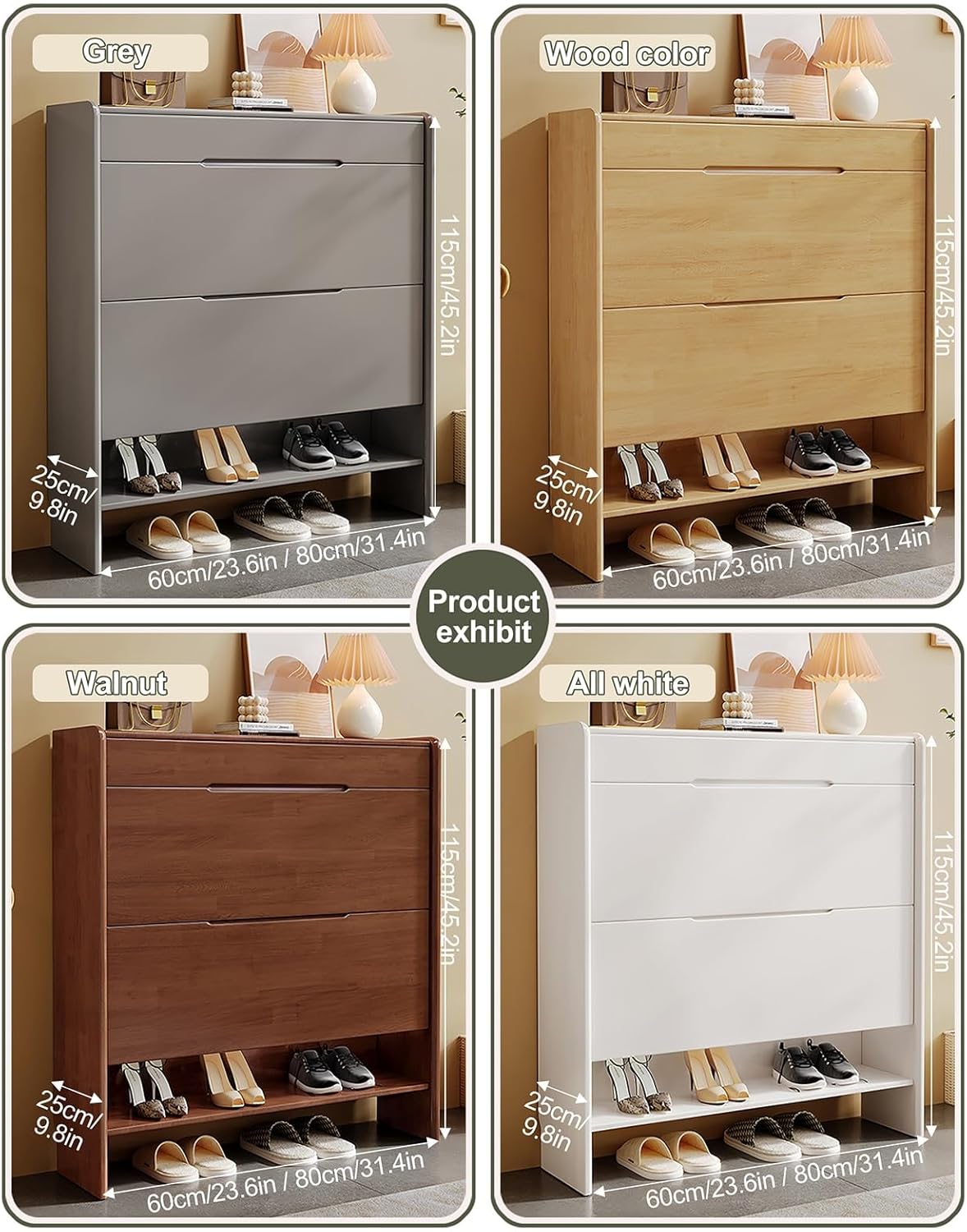 Modern Shoe Storage Cabinet Freestanding Shoe Rack Storage Organizer with Flip Door Narrow Shoe Rack Organizer Shelves (Log 60x25x115cm)
