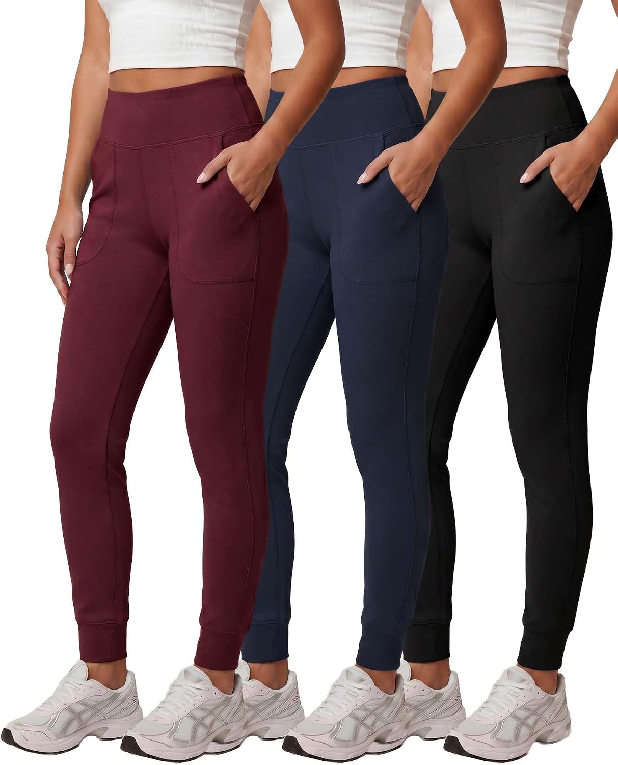 Real Essentials 3 Pack: Women's Workout Yoga Jogger Track Pants - High Waist Running Athletic Sweatpants with Pockets (Plus)
