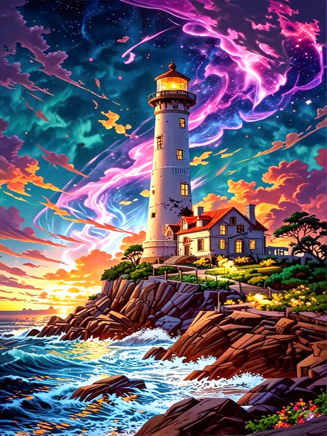 OkarinaArt Diamond Art Kits Adults Lighthouse, DIY 5D Diamond Painting Kit for Adults, Seaside Scenery Full Round Drill Gem Art Dots Beginners, Perfect for Home Wall Decor 12X16 Inch