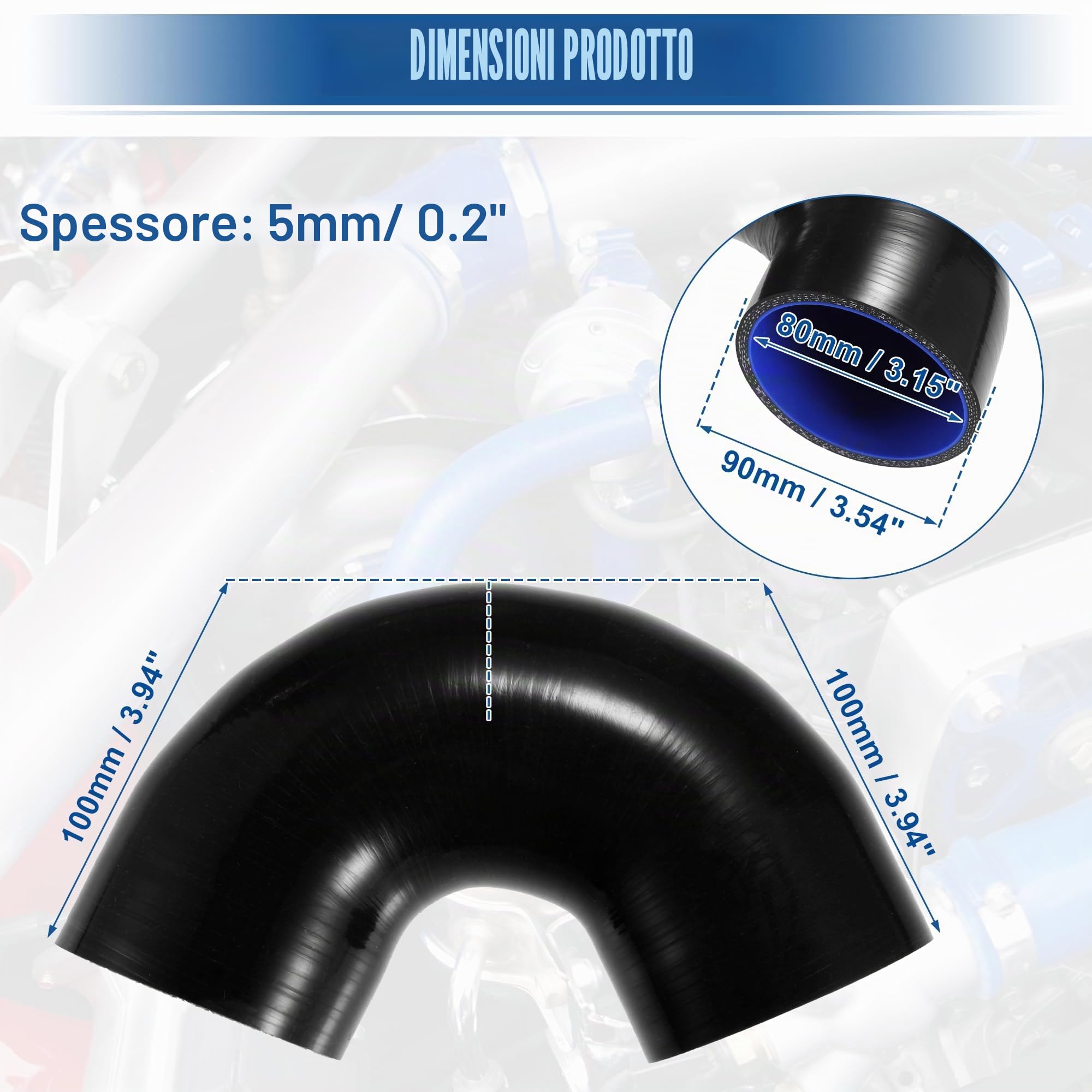 QUARKZMAN Tubo In Silicone 80mm 135°C Nero Per Auto 1 Pezzo | Spessore 5mm, Diametro Esterno 90mm, Lunghezza 100mm, Temperatura da -60°C a 300°C, Universale